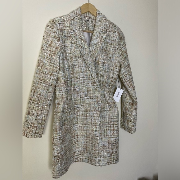 Jason Wu Sparkle Boucle Tweed Cream Double Breast Long Blazer - Picture 10 of 15